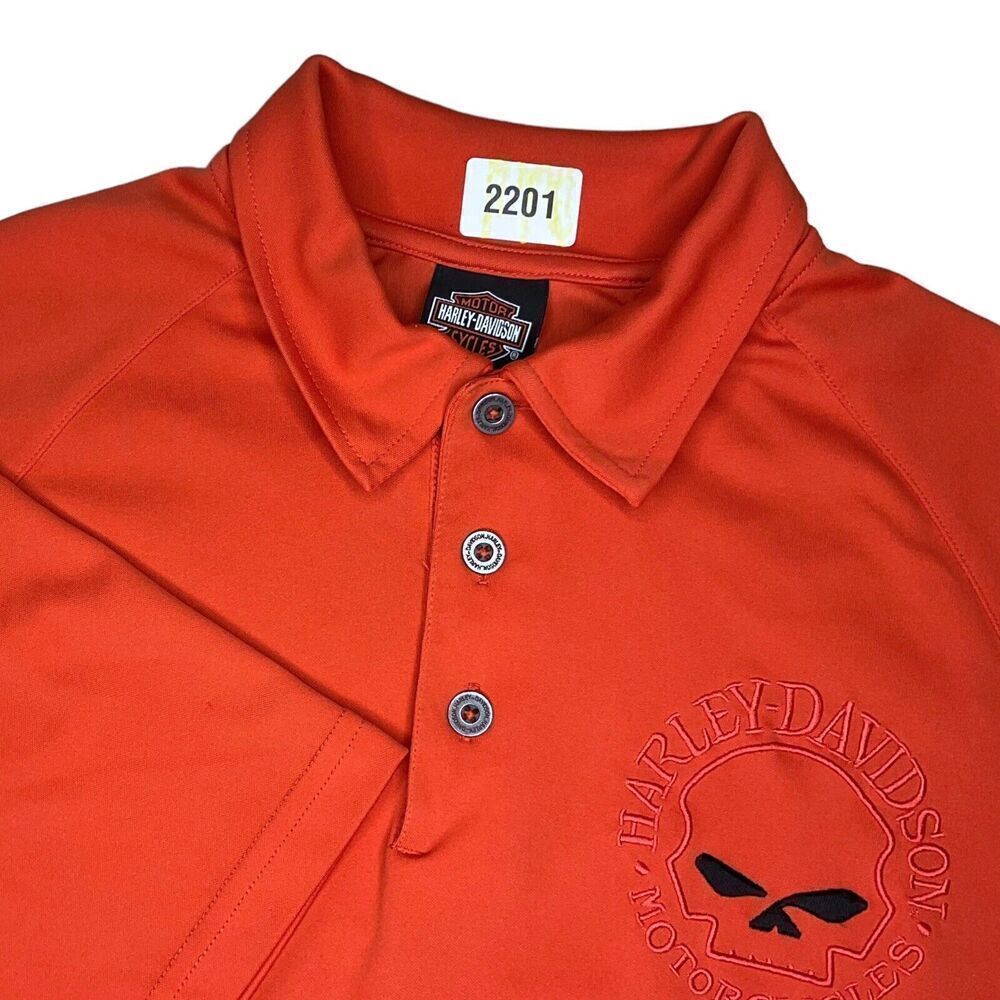 Harley Davidson Polo Shirt Men’s Medium Orange Logo Jersey Shirt Short Sleeve